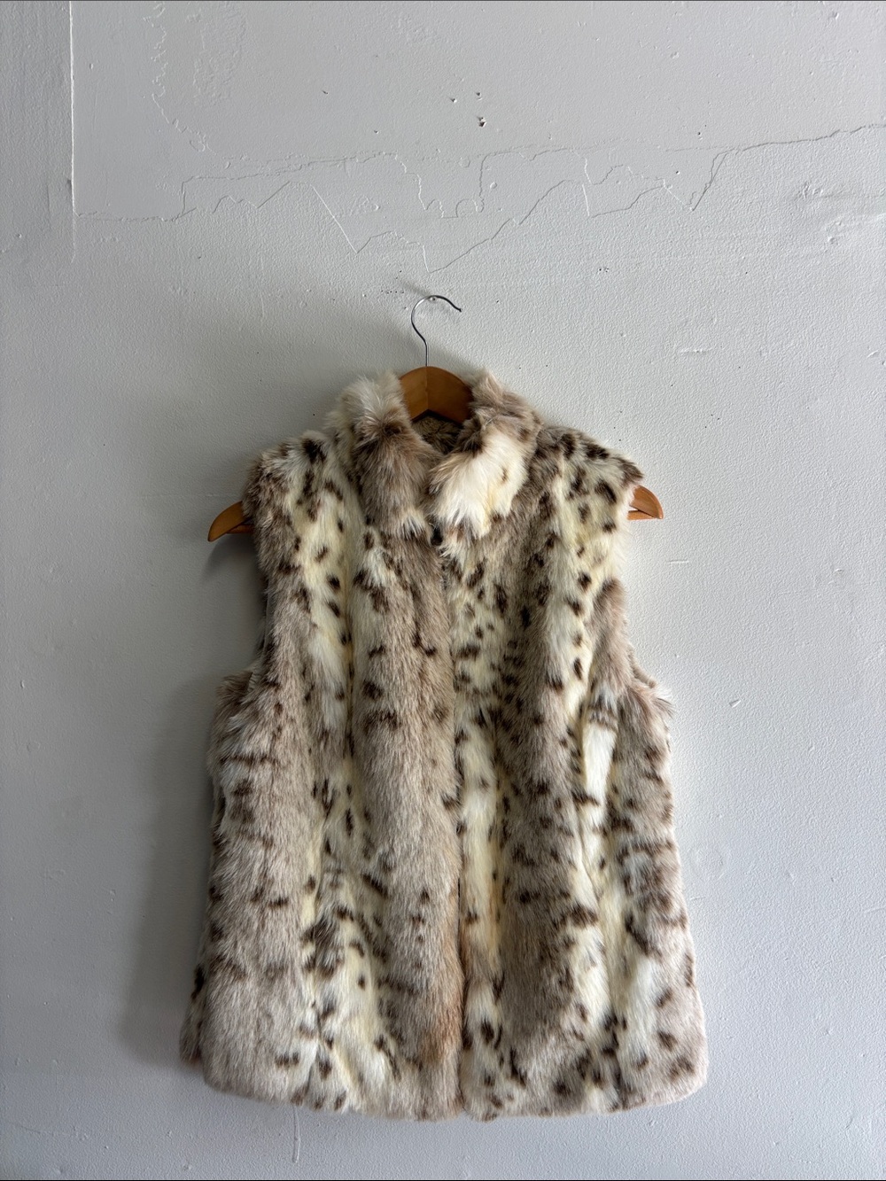 Vintage Cream and Brown Faux Fur snow leopard Vest
